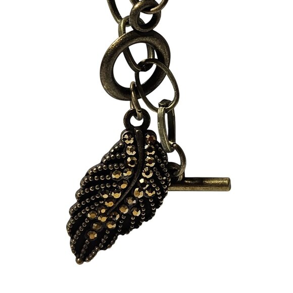 Paparazzi Leaf Necklace and Earrings Set Gold Tone Chain Rhinestones Jewelry - Picture 3 of 7